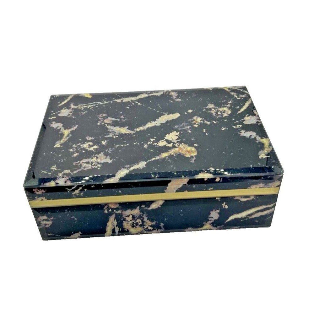 Lola Rose London Stone Print Jewelry/Keepsake Box With Tray, Black Moonstone-New